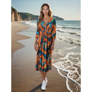 Empire Dress Boho Tie-Dye Maxi Dress Flowy Dopamine Funky Estee‎ Brown Paris S